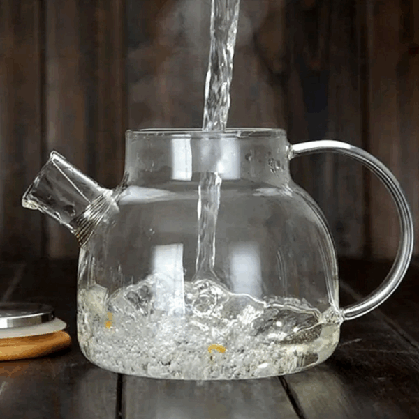 Чајник стаклен со дрвен капак огноотпорен 1L - Image 4