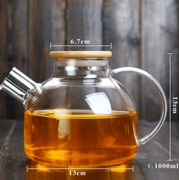 Чајник стаклен со дрвен капак огноотпорен 1L - Image 3